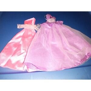 Lot of 2‎ Vintage Barbie Doll Purple Sparkle & Pink Satin Strapless Dress